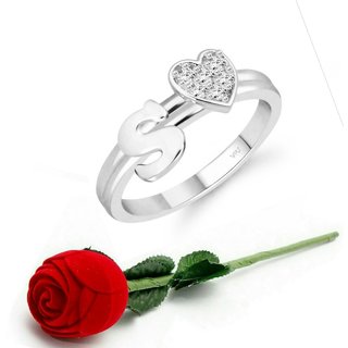                       VFJ cz alloy Rhodium plated Valentine collection Initial '' S '' Letter with heart ring                                              