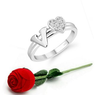                       VFJ cz alloy Rhodium plated Valentine collection Initial '' V '' Letter with heart ring                                              