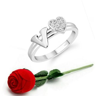 VFJ cz alloy Rhodium plated Valentine collection Initial '' V '' Letter with heart ring