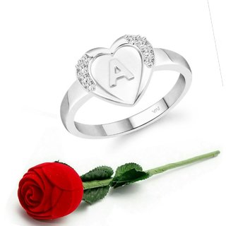                       VFJ cz alloy Rhodium plated Valentine collection Initial '' A '' Letter in heart ring                                              