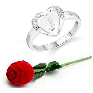                       VFJ cz alloy Rhodium plated Valentine collection Initial '' J '' Letter in heart ring                                              