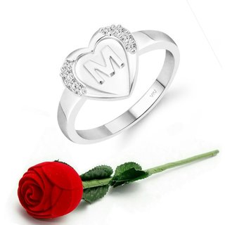                       VFJ cz alloy Rhodium plated Valentine collection Initial '' M '' Letter in heart ring                                              