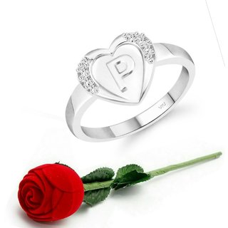 VFJ cz alloy Rhodium plated Valentine collection Initial '' P '' Letter in heart ring VFJ cz alloy Rhodium plated Valentine collection Initial '' P '' Letter in heart ring