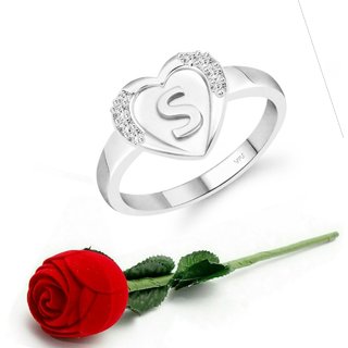                       VFJ cz alloy Rhodium plated Valentine collection Initial '' S '' Letter in heart ring                                              