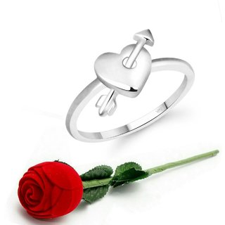 VFJ Stylish Curve Heart Ring CZ Rhodium Plated Alloy Ring  with Scented Velvet Rose Ring Box