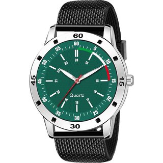                       HRV Men's Round Green Dial Black Strap Analog Watch                                              