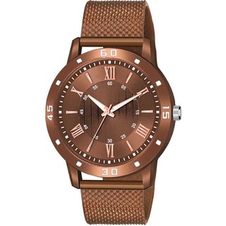                       HRV Men's Round Dial Brown Strap Analog Watch                                              