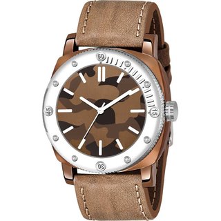                       HRV Men's Round Dial Brown Strap Analog Watch                                              