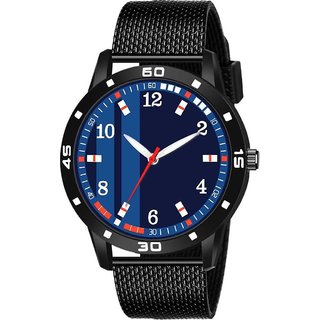 HRV Men's Round Blue Dial Black Strap Analog Watch HRV Men's Round Blue Dial Black Strap Analog Watch