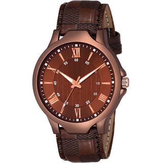                       HRV Men's Round Dial Brown Strap Analog Watch                                              