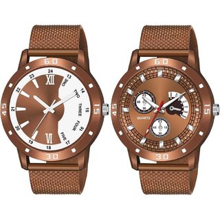                       HRV Men's Round Dial Brown Strap Analog Watch                                              