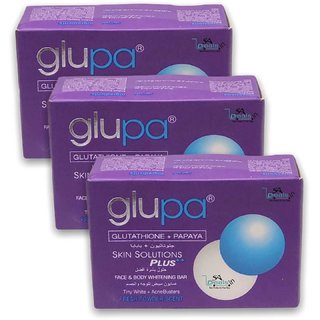                       Glupa Skin Solution Plus Face And Body Whitening Bar (Pack of 3, 135g Each)                                              
