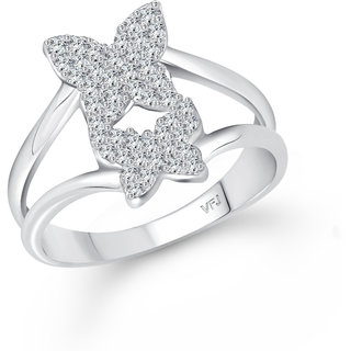                       Vighnaharta Modish Double Butterfly (CZ) Rhodium Plated  Ring                                              