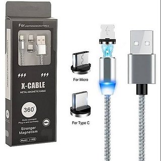                       3 In1 Magnet Cable Fast Charge Cable With 2 Attachments(Micro, Type-C, Lightening)                                              