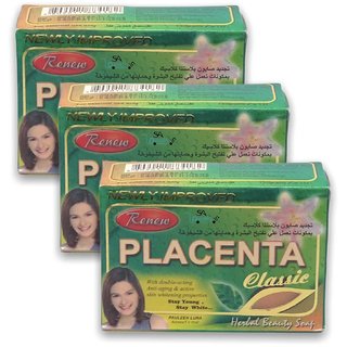                       Renew Placenta Classic With Double-Acting-Anti Aging  Skin Whitening Soap (Pack Of 3, 135g Each)                                              