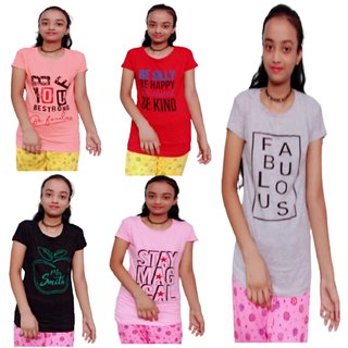                       Raj hosiery girls fancy New design multicolored half sleeve cotton 12 -13 years t-shirt ( pack of 5 )                                              