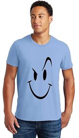 Smiley Sky Blue Round Neck T-Shirt For Men