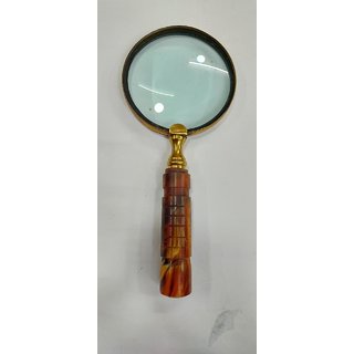                       Gola International Antique 4inch Brass Ring Handheld Detachable Magnifier with Plastic Handle Natural Color                                              