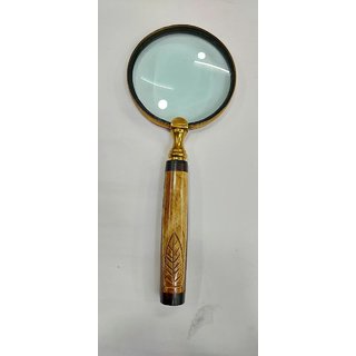                       Gola International Antique 4inch Brass Ring Handheld Detachable Magnifier with Horn Handle                                              