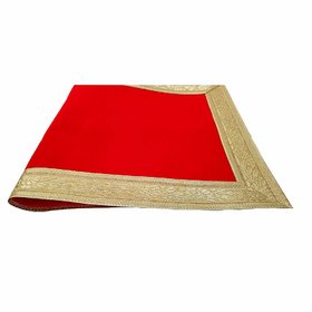 shree pavitra Premium Red Velvet Pooja Aasan Cloth / Chowki Aasan Kapda / Altar Cloth for Mandir, Temple, Diwali, Durga