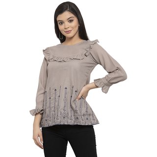                       Embroidered Ruffle Top                                              