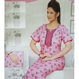                       Womens Premium Cotton Super Soft Skin Friendly Fancy Embroidered Nighty & Night XXL-58 Inches                                              