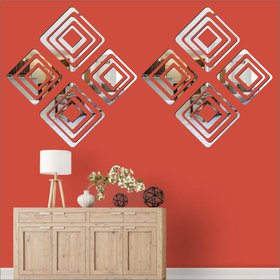 Grahak Trend 24 Square Silver 3D Acrylic Mirror Wall Sticker