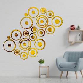 Grahak Trend 40 Ring And Dots Golden 3D Acrylic Mirror Wall Sticker