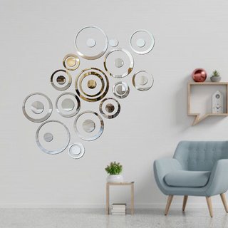                       Grahak Trend 30 Ring And Dots Silver 3D Acrylic Mirror Wall Sticker                                              