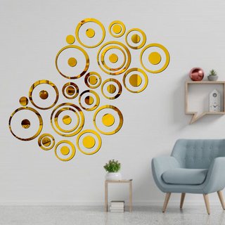                       Grahak Trend 40 Ring And Dots Golden 3D Acrylic Mirror Wall Sticker                                              