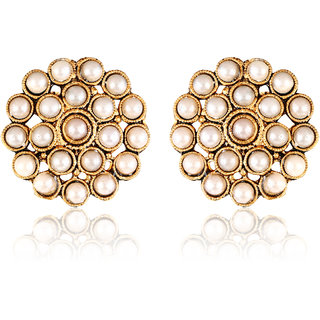 Vighnaharta push back alloy Gold Plated Stud Peals Earring for Women and Girls Vighnaharta push back alloy Gold Plated Stud Peals Earring for Women and Girls