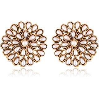                       Vighnaharta Wedding and Party wear South push back alloy Gold Plated peals stud Earring for Women and Girls                                              