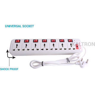 Kaltron VE1071 Three Pin White Extension Board (2 m, 7 Socket , 7 Switches)