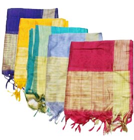 Raj hosiery munga cotton chanderi silk multicolor 2.40 meter women's dupatta pack of 5