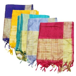 Raj hosiery munga cotton chanderi silk multicolor 2.40 meter women's dupatta pack of 5