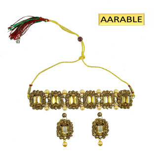 Aarable Alloy Gold-plated Choker Necklace  Jewel Set  (Gold )