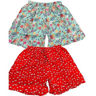 UKAL Combo (Pack of 2) Female Printed Cotton Comfortable Shorts for Women and Girls (Random Design. Random Color)