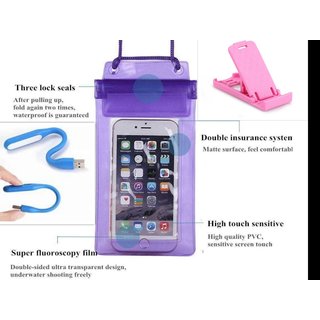 Lazywindow Waterproof Mobile Pouch, Mobile Stand And USB Flash light
