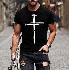 Stylogue Black Printed Half Sleeves Round Neck T-Shirt For Men