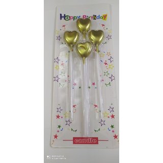 Happy Birthday Cake Candle -  Heart Shaped Golden