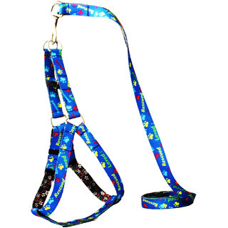                       Petshop7 Printed Nylon Dog Harness  Leash Set with Fur 0.75 inch Small - ( Chest Size - 19 - 24 ) (Blue)                                              