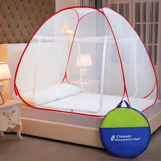                       Classic Mosquito Net, Polyester, Foldable for Double Bed - Queen Size, Red                                              