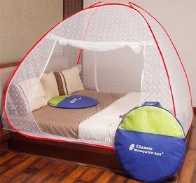 Classic Mosquito Net, Polyester, Embroidery Foldable for Double Bed - Queen Size, Red