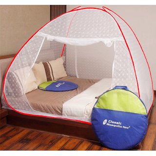                       Classic Mosquito Net, Polyester, Embroidery Foldable for Double Bed - Queen Size, Red                                              