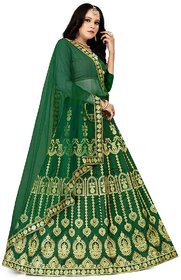 Deep Fashion Women's Embroidered Silk Semi stitched Lehenga Choli with Dupatta(Free size)-(green)