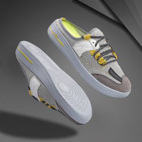 Woakers Grey Woven Design Mule Sneakers For Men