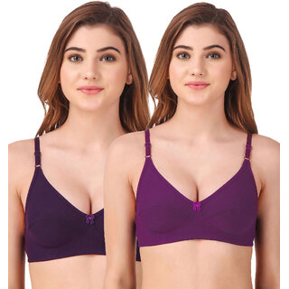 Fasense Women's Cotton Solid Color Wire Free Non Padded Bra (Pack of 2)