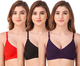 Fasense Women's Cotton Solid Color Wire Free Non Padded Bra (Pack of 3)