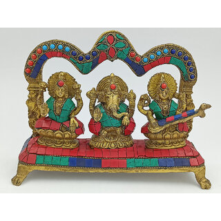                       Arihant Craft  Hindu God Lakshmi Ganesha Saraswati Idol Statue Stone Hand Work Showpiece  17 cm (Brass, Multicolour)                                              