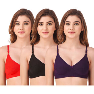 Fasense Women's Cotton Solid Color Wire Free Non Padded Bra (Pack of 3)
